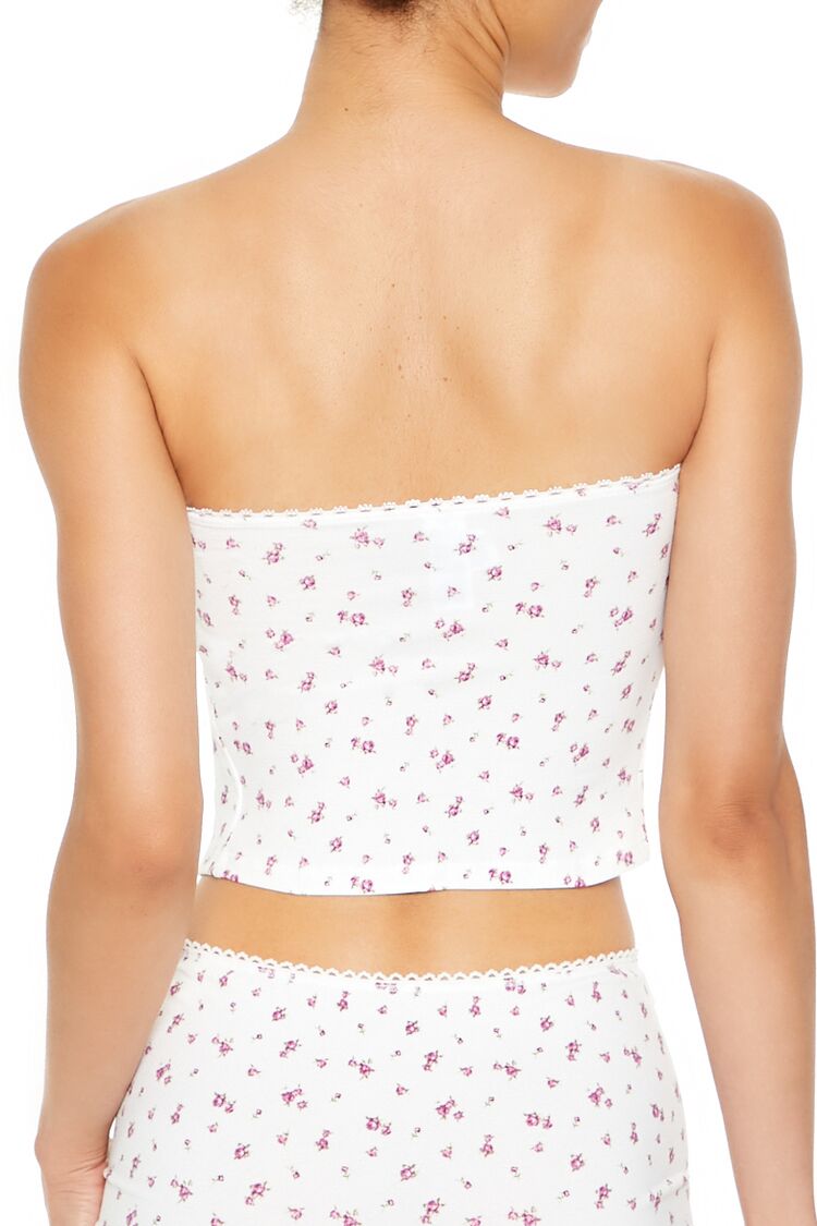  Forever 21 Seamless Floral Tube Top - white-multi - Bonton