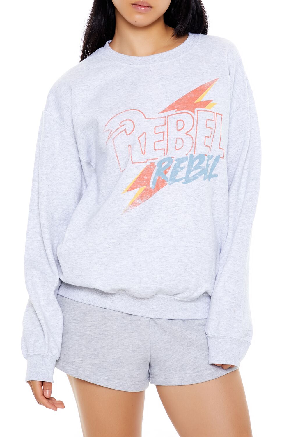  Forever 21 Rebel Rebel Fleece Pullover - heather grey multi - Bonton