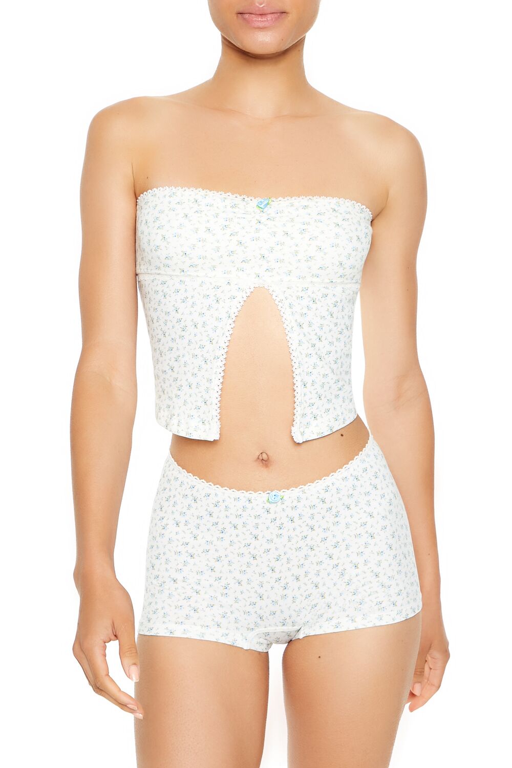  Forever 21 Seamless Floral Tube Top - cream-multi - Bonton
