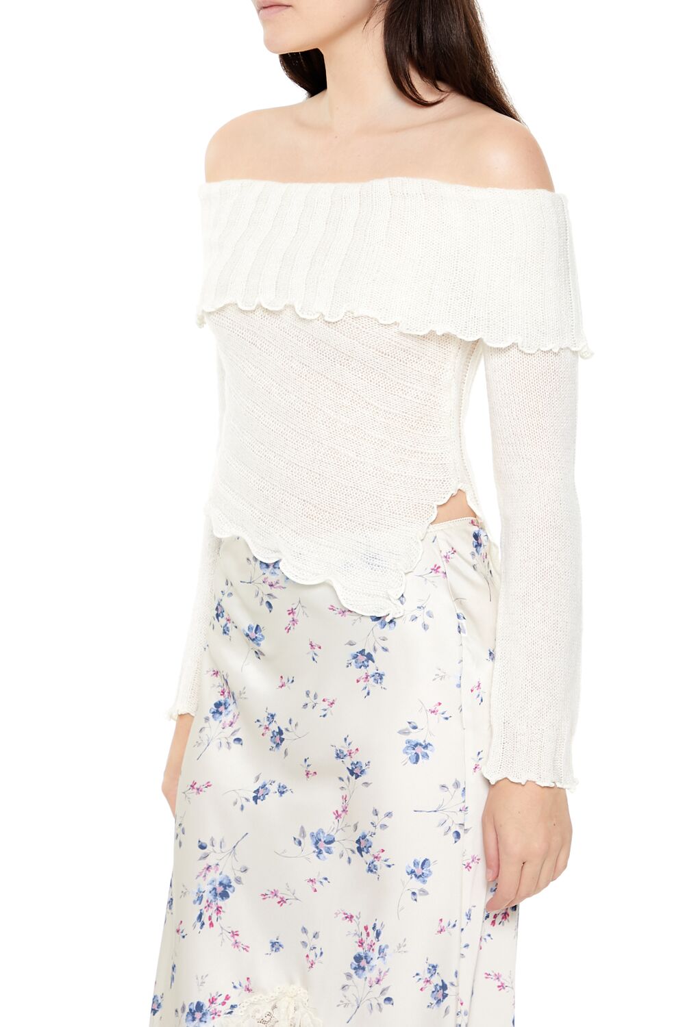  Forever 21 Ribbed Off-the-Shoulder Sweater - cream - Bonton