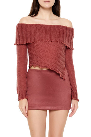 Ribbed Off-the-Shoulder Sweater