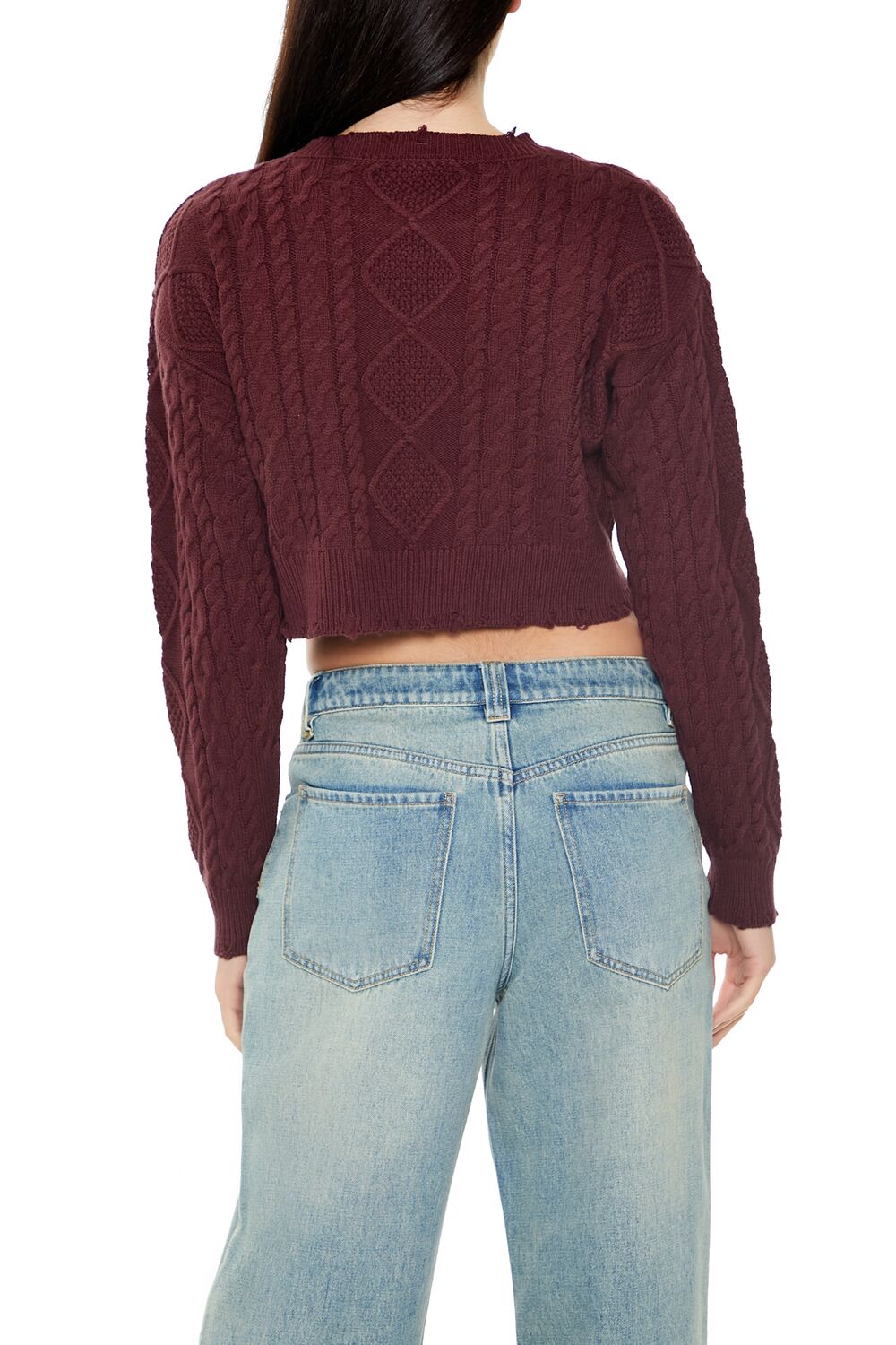  Forever 21 Cropped Cable Knit Sweater - white - Bonton