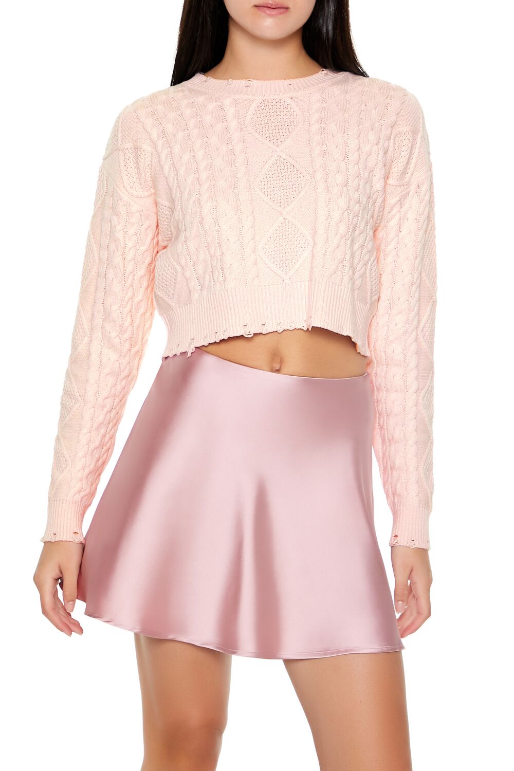  Forever 21 Cropped Cable Knit Sweater - white - Bonton