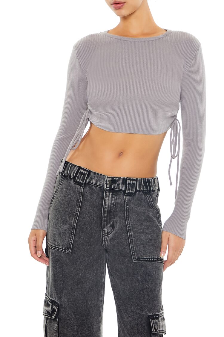  Forever 21 Ruched Cropped Sweater - grey - Bonton