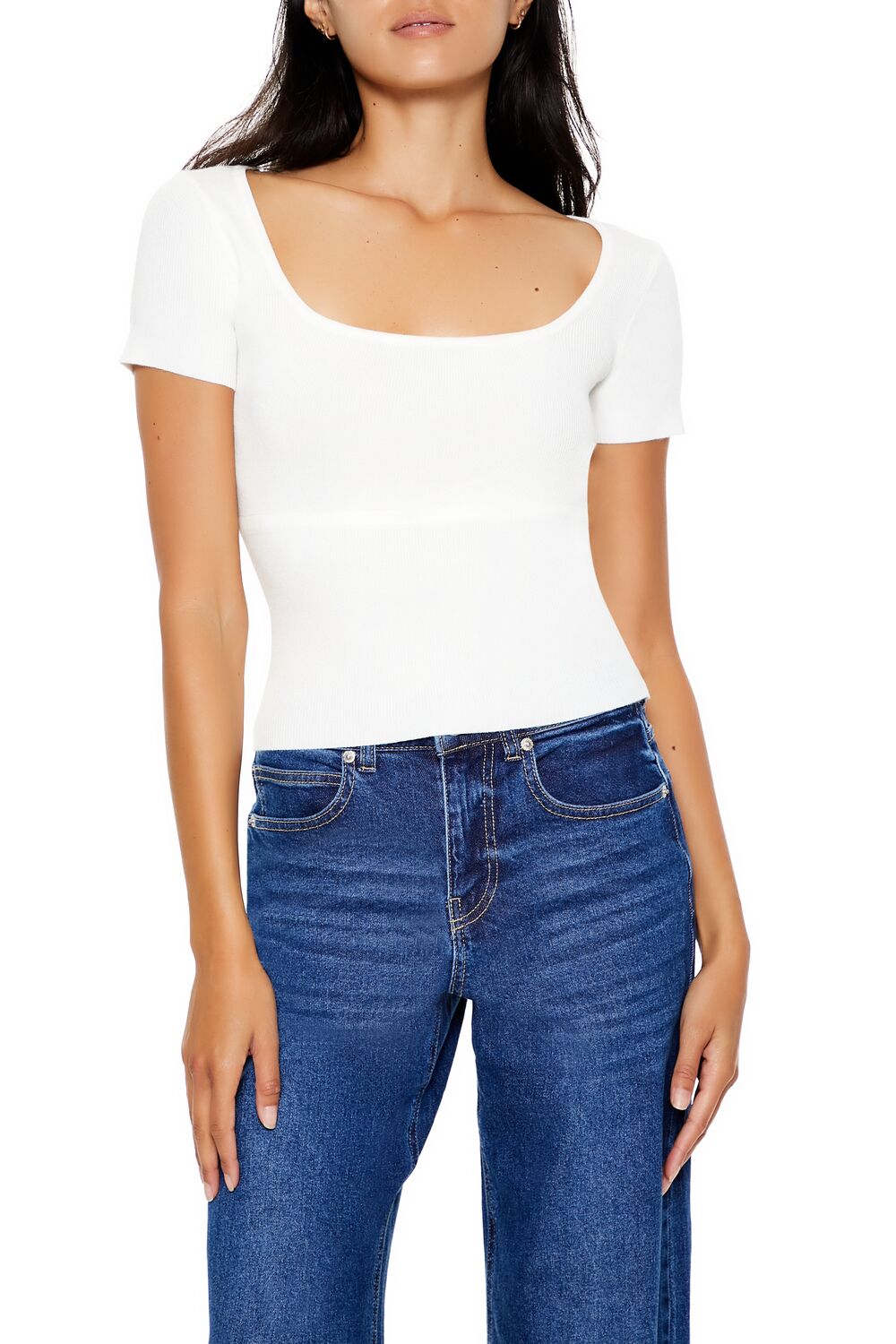  Forever 21 Ribbed Sweater-Knit Tee - white - Bonton