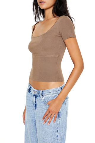 Ribbed Sweater-Knit Tee