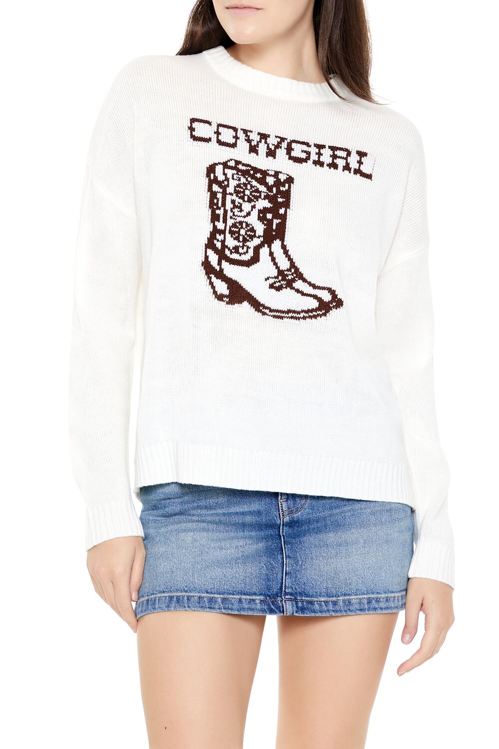  Forever 21 Cowgirl Graphic Sweater - white multi - Bonton