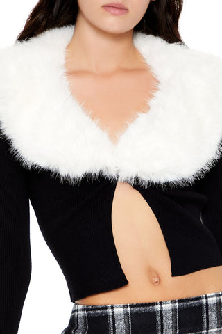 Faux Fur Sweater-Knit Crop Top