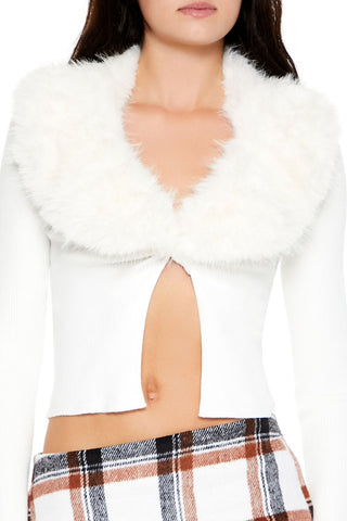 Faux Fur Sweater-Knit Crop Top