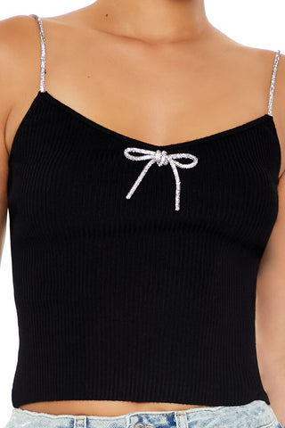 Sweater-Knit Metallic Bow Cami
