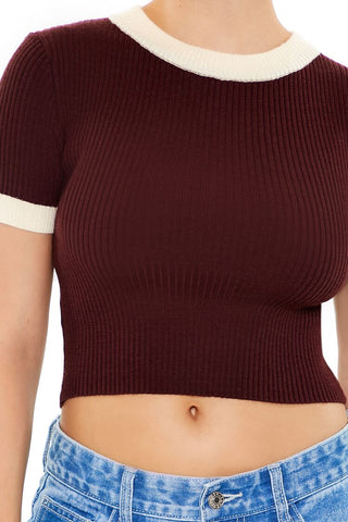Sweater-Knit Ringer Cropped Tee