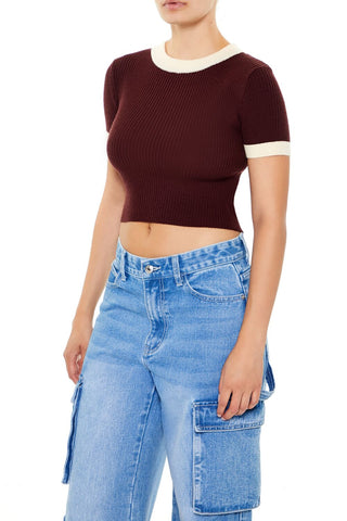 Sweater-Knit Ringer Cropped Tee