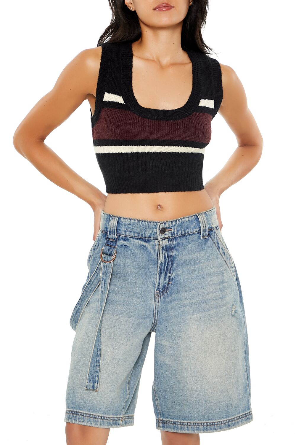  Forever 21 Striped Sweater Vest - black multi - Bonton