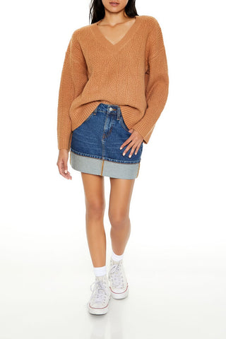Geo V-Neck Drop-Sleeve Sweater