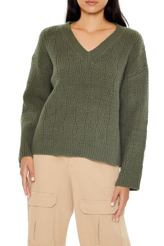 Geo V-Neck Drop-Sleeve Sweater
