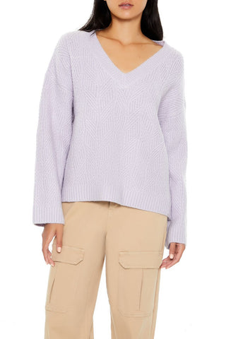 Geo V-Neck Drop-Sleeve Sweater