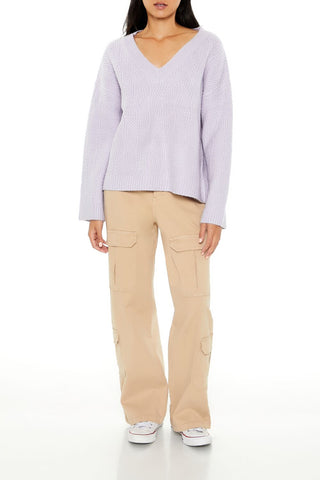 Geo V-Neck Drop-Sleeve Sweater