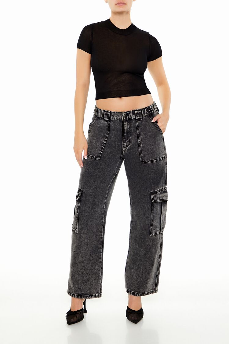  Forever 21 Cropped Sweater-Knit Tee - black - Bonton