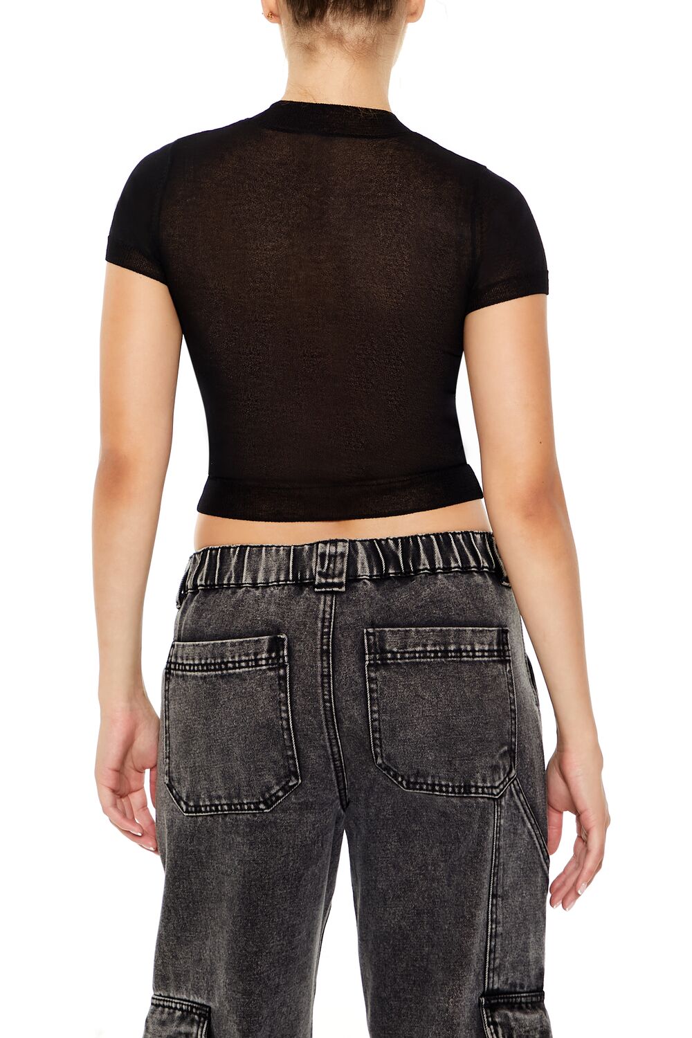  Forever 21 Cropped Sweater-Knit Tee - black - Bonton