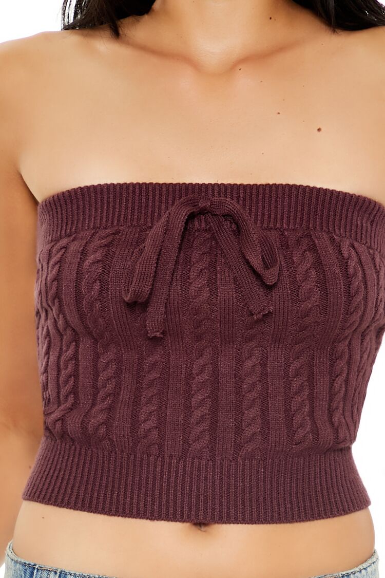  Forever 21 Cable Knit Cropped Tube Top - merlot - Bonton