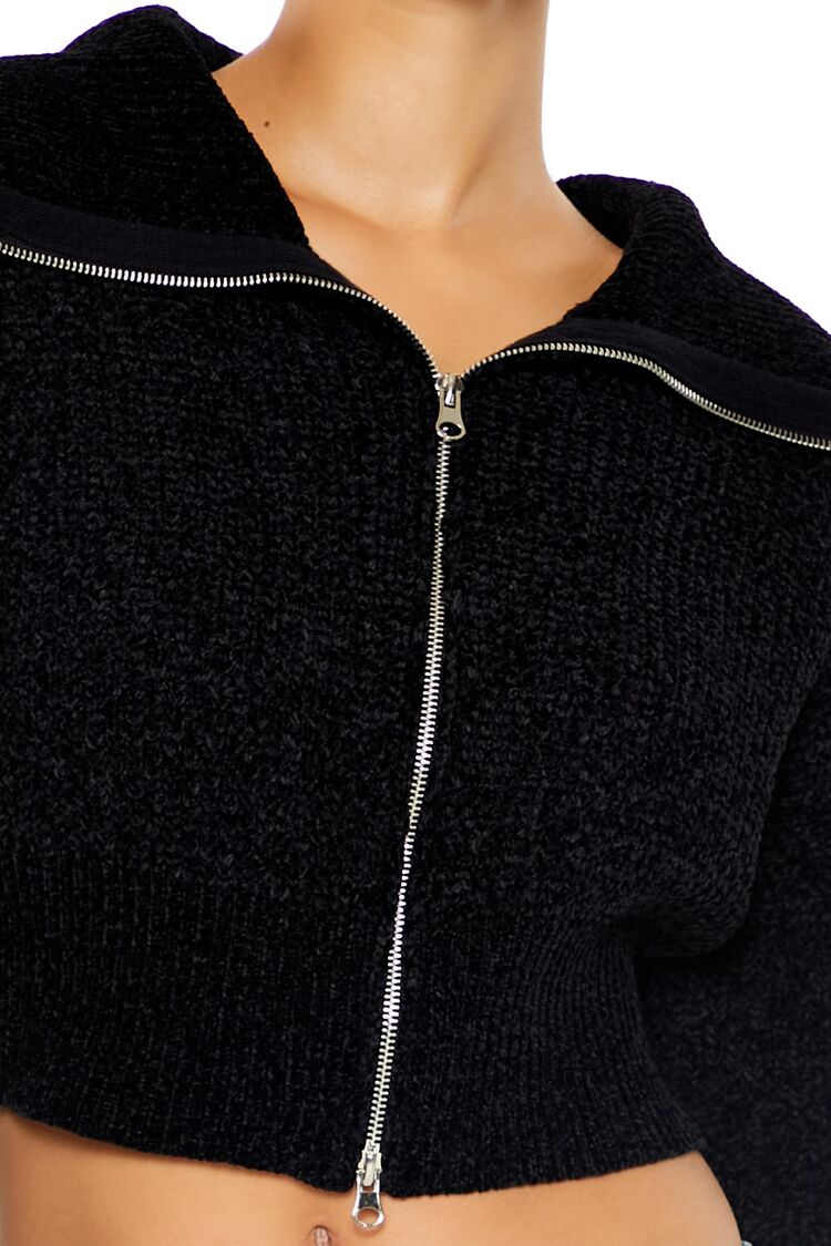  Forever 21 Cropped Zip-Up Sweater - black - Bonton