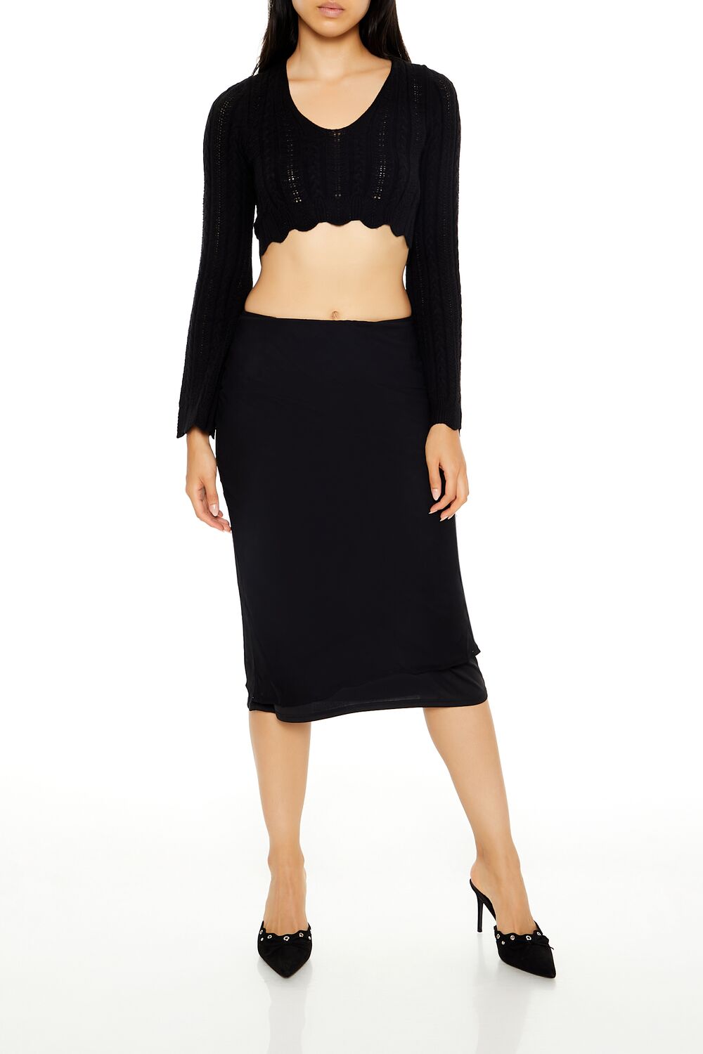 Forever 21 Lace-Up Cropped Sweater - black - Bonton