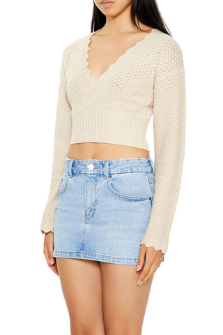 Textured Surplice Cropped Sweater
