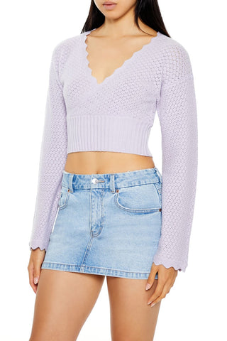 Textured Surplice Cropped Sweater