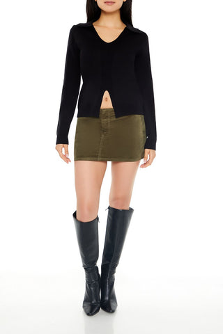 Ribbed Split-Hem Sweater