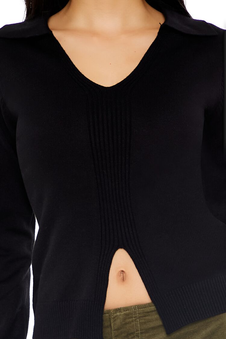  Forever 21 Ribbed Split-Hem Sweater - black - Bonton