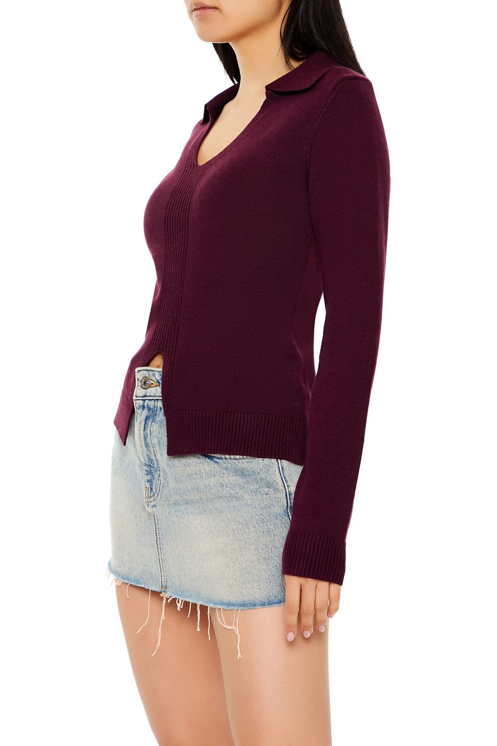  Forever 21 Ribbed Split-Hem Sweater - black - Bonton