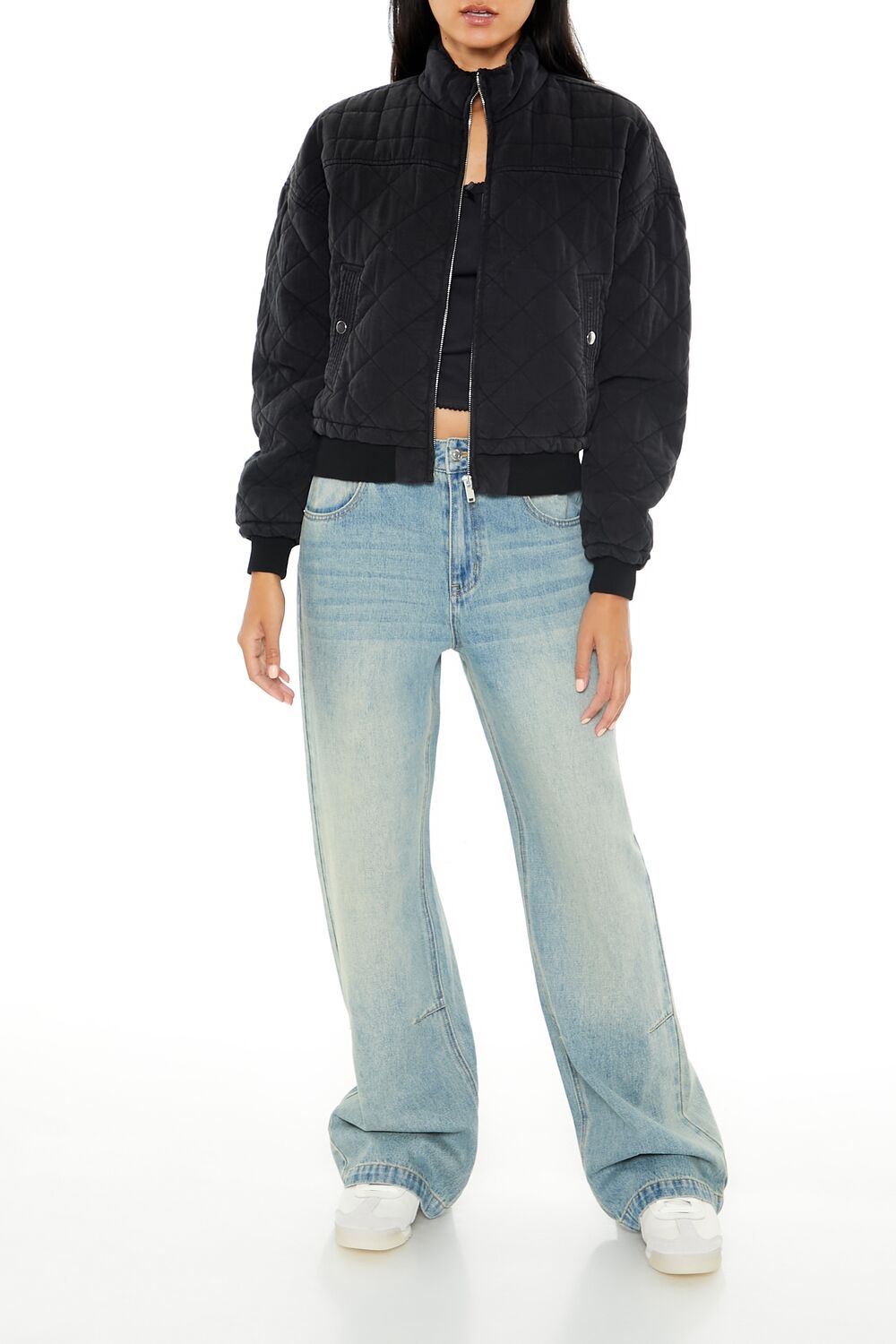  Forever 21 Quilted Zip-Up Bomber Jacket - camel - Bonton