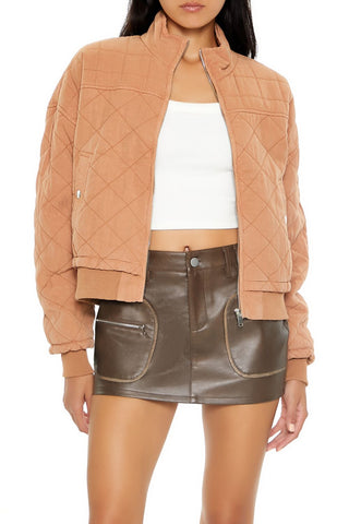 Quilted Zip-Up Bomber Jacket