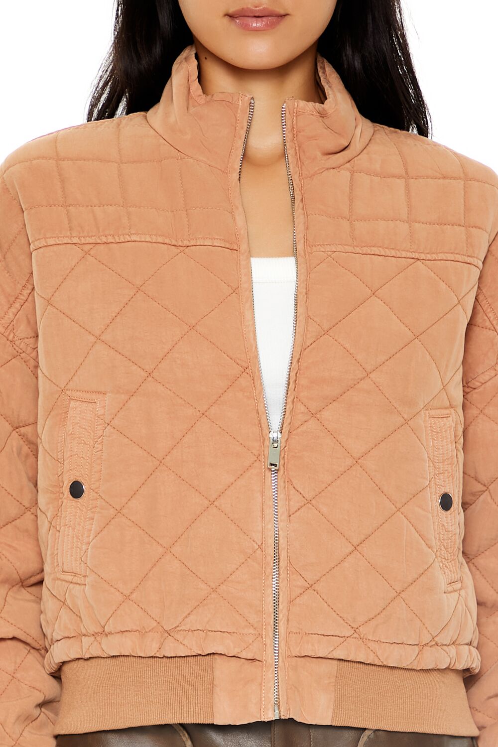  Forever 21 Quilted Zip-Up Bomber Jacket - camel - Bonton