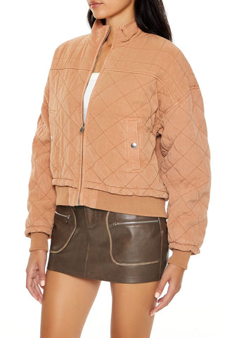 Quilted Zip-Up Bomber Jacket