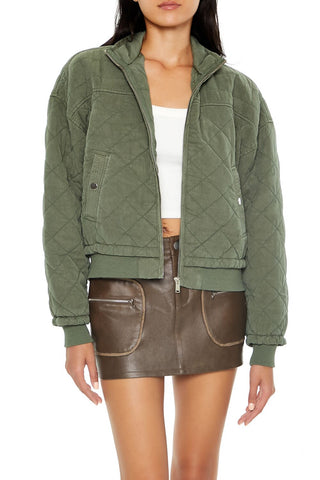 Quilted Zip-Up Bomber Jacket