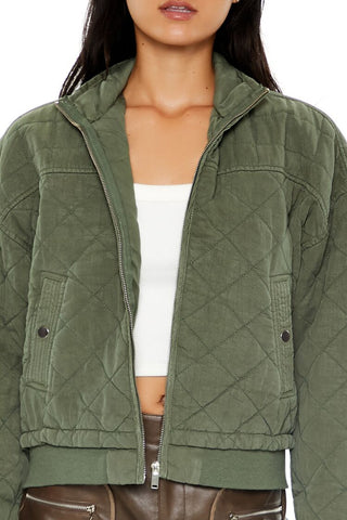 Quilted Zip-Up Bomber Jacket