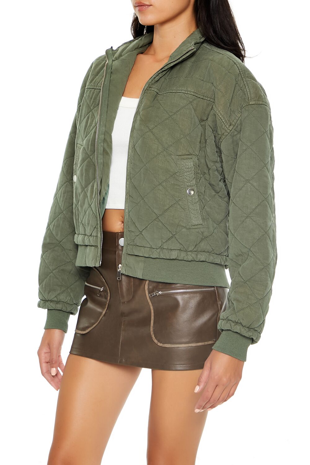  Forever 21 Quilted Zip-Up Bomber Jacket - camel - Bonton