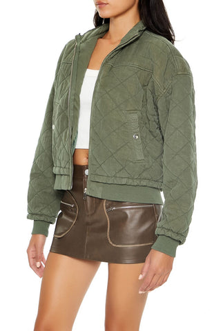 Quilted Zip-Up Bomber Jacket