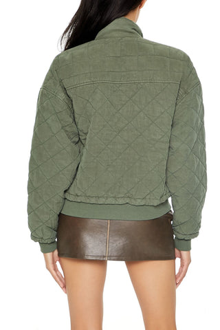Quilted Zip-Up Bomber Jacket