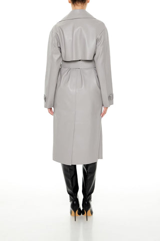 Faux Leather Notched Trench Coat