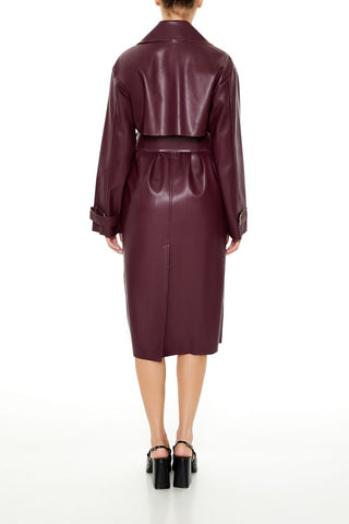 Faux Leather Notched Trench Coat