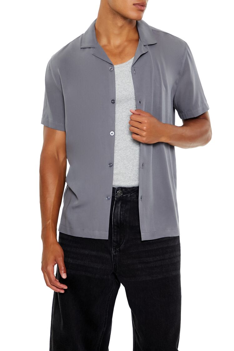  Forever 21 Rayon Cuban-Collar Shirt - grey - Bonton