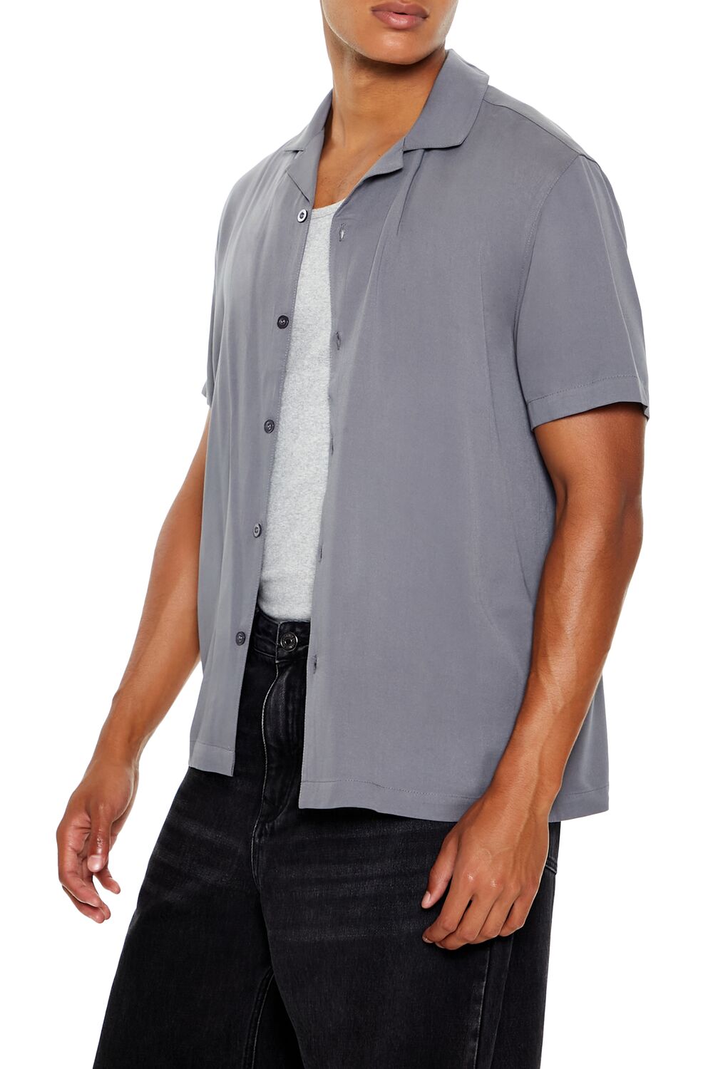  Forever 21 Rayon Cuban-Collar Shirt - grey - Bonton