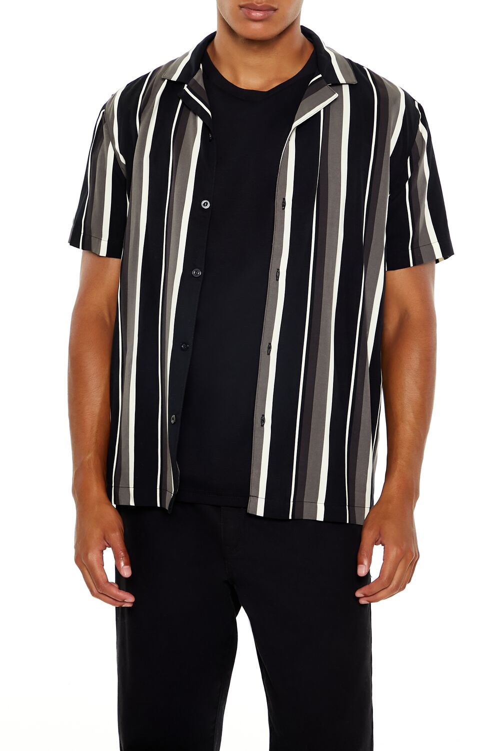 Forever 21 Striped Rayon Shirt - black multi - Bonton