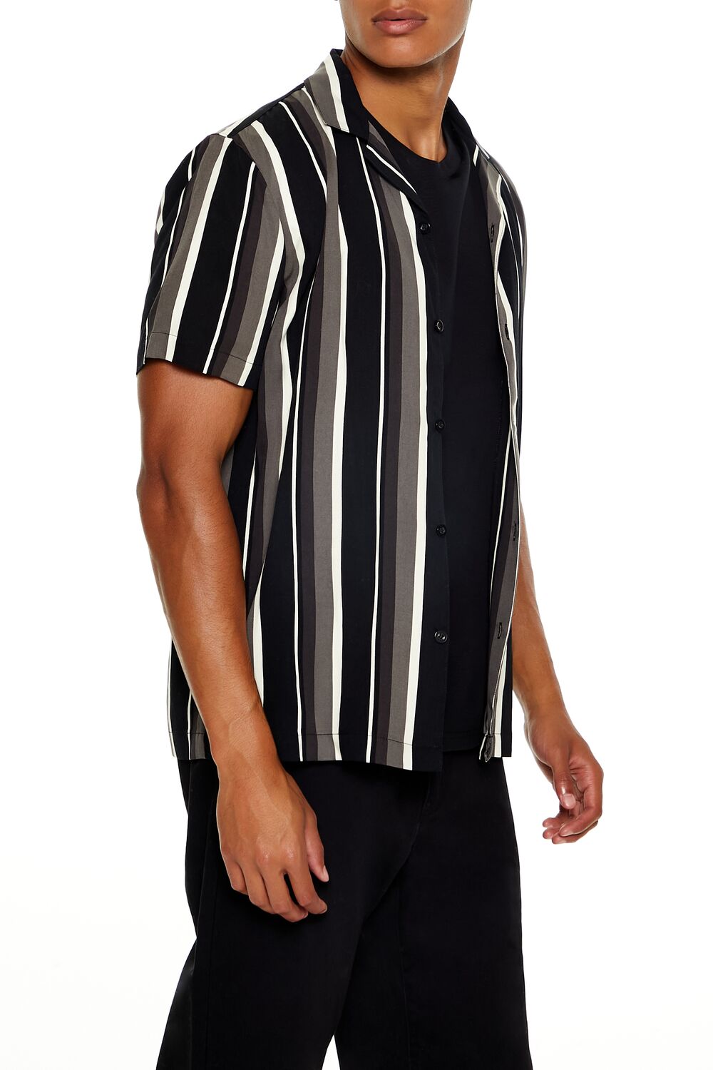  Forever 21 Striped Rayon Shirt - black multi - Bonton
