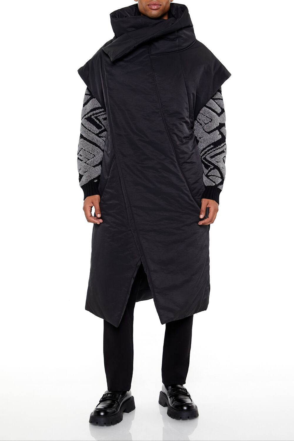  Forever 21 Longline Wrap Puffer Vest - black-swatch - Bonton