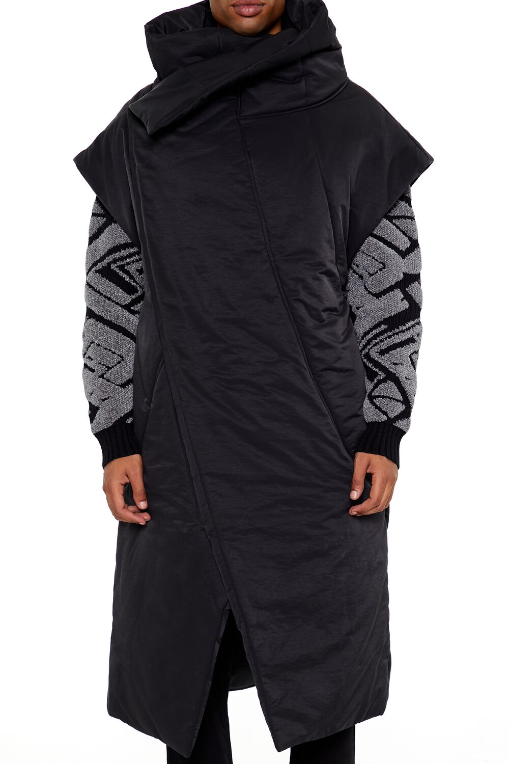  Forever 21 Longline Wrap Puffer Vest - black-swatch - Bonton