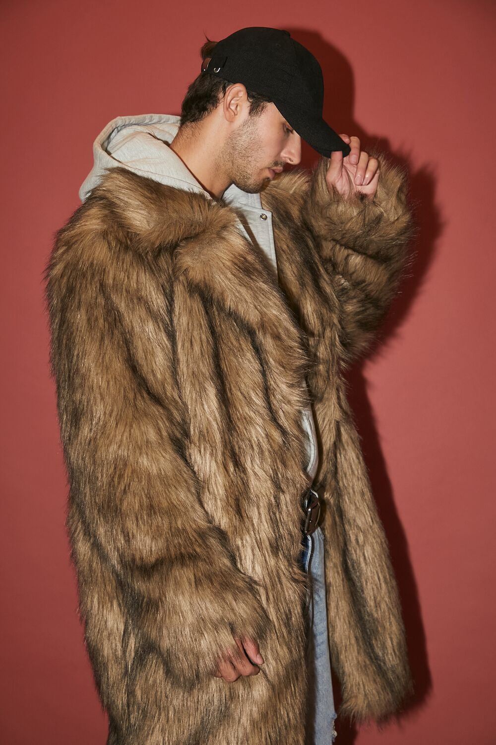  Forever 21 Faux Fur Longline Coat - brown-multi-swatch - Bonton