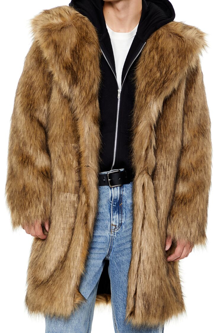  Forever 21 Faux Fur Longline Coat - brown-multi-swatch - Bonton